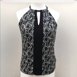 NWT Michael Kors Chiffon-panel combo halter top Loden Green Sz L